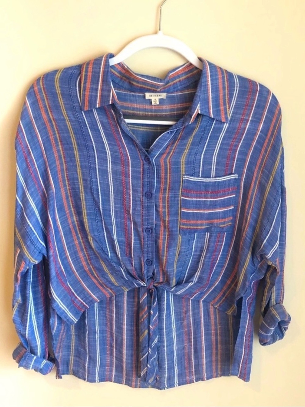 En Créme tie-front stripe blouse